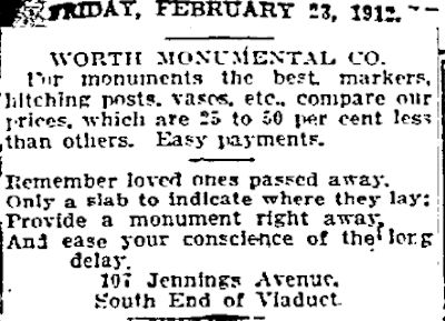 hitching worth monument 1912