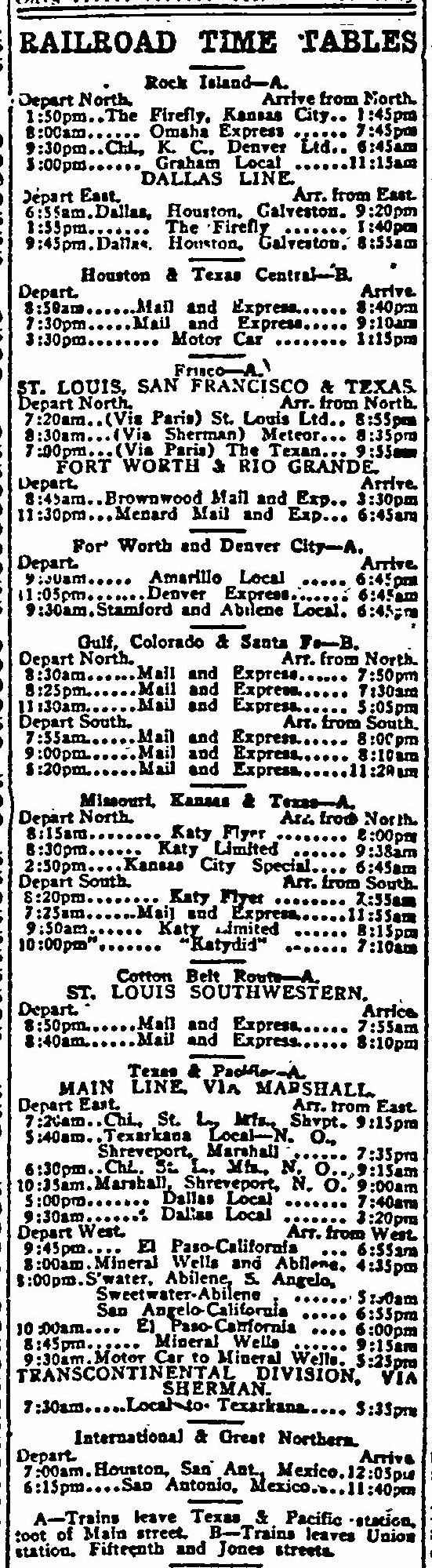1914 time table