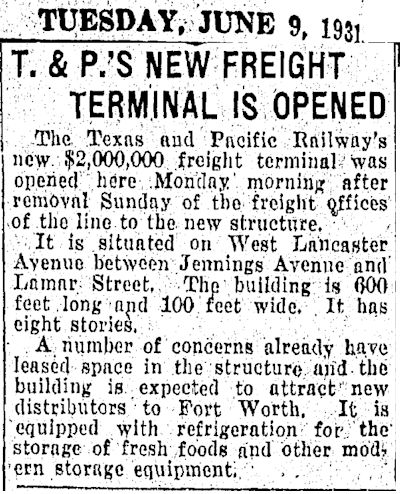 T&P freight terminal opens 1931