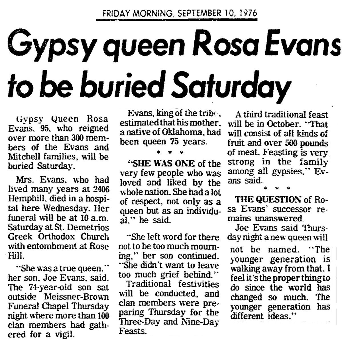 evans queen rosa 1976