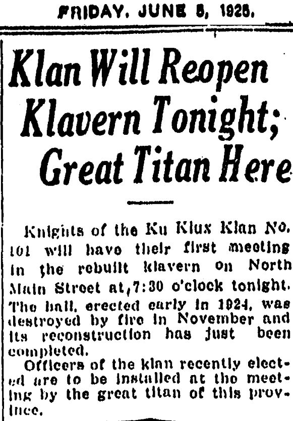 kkk to open new hall 1925